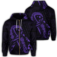 Hawaiian Map Heart Ribbon Cancer Hibiscus Purple Polynesian Zip Hoodie Unisex Art - Polynesian Pride