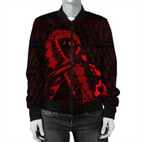Hawaiian Map Heart Ribbon Cancer Hibiscus Red Polynesian Bomber Jacket - AH - Polynesian Pride