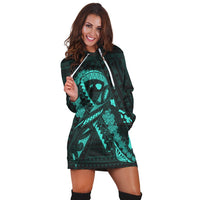 Hawaiian Map Heart Ribbon Cancer Hibiscus Turquoise Polynesian Hoodie Dress - AH - Polynesian Pride