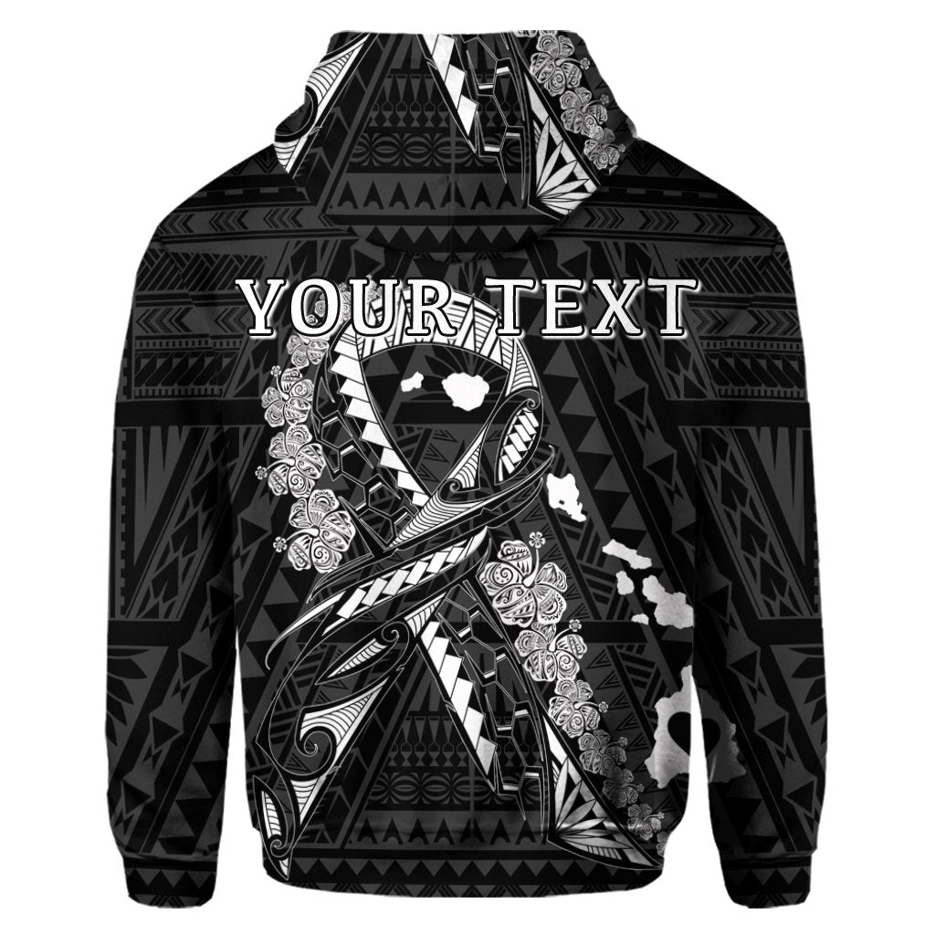 Custom Hawaiian Map Heart Ribbon Cancer Hibiscus White Polynesian Hoodie - Polynesian Pride