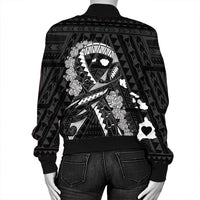 Hawaiian Map Heart Ribbon Cancer Hibiscus White Polynesian Bomber Jacket - AH - Polynesian Pride