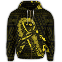 Hawaiian Map Heart Ribbon Cancer Hibiscus Yellow Polynesian Zip Hoodie - Polynesian Pride