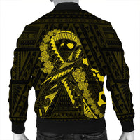 Hawaiian Map Heart Ribbon Cancer Hibiscus Yellow Polynesian Bomber Jacket - AH - Polynesian Pride