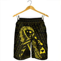 Hawaiian Map Heart Ribbon Cancer Hibiscus Yellow Polynesian Men's Shorts - AH - Polynesian Pride