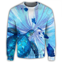 Hawaiian Map Hibiscus Flower Turtle Polynesian Sweatshirt Blue - AH - Polynesian Pride