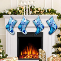 Hawaiian Map Hibiscus Flower Turtle Polynesian Christmas Stocking Blue - AH - Polynesian Pride