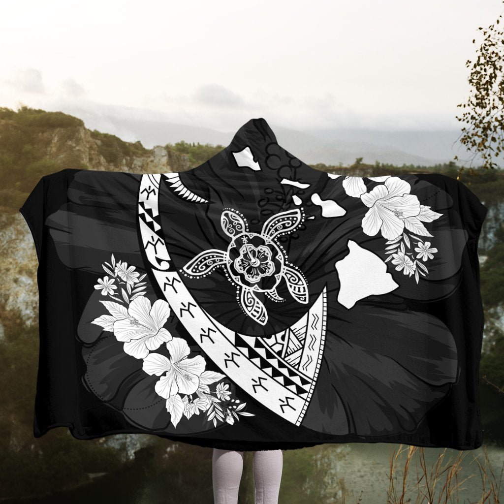 Hawaiian Map Hibiscus Turtle Fish Hook Polynesian Hooded Blanket - AH - Polynesian Pride
