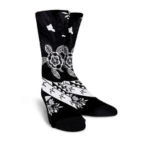 Hawaiian Map Hibiscus Turtle Fish Hook Polynesian Crew Socks - AH - Polynesian Pride