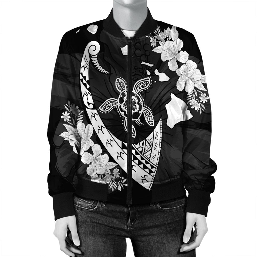 Hawaiian Map Hibiscus Turtle Fish Hook Polynesian Bomber Jacket - AH - Polynesian Pride