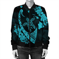 Hawaiian Map Hibiscus Turtle Fish Hook Polynesian Bomber Jacket Blue - AH - Polynesian Pride