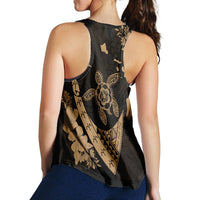 Hawaiian Map Hibiscus Turtle Fish Hook Polynesian Racerback Tank Gold - AH - Polynesian Pride