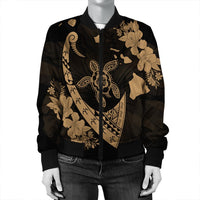 Hawaiian Map Hibiscus Turtle Fish Hook Polynesian Bomber Jacket Gold - AH - Polynesian Pride