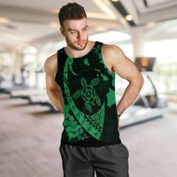 Hawaiian Map Hibiscus Turtle Fish Hook Polynesian Tank Top Green - AH - Polynesian Pride