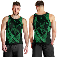 Hawaiian Map Hibiscus Turtle Fish Hook Polynesian Tank Top Green - AH - Polynesian Pride