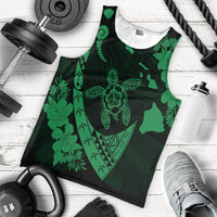 Hawaiian Map Hibiscus Turtle Fish Hook Polynesian Tank Top Green - AH - Polynesian Pride