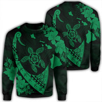 Hawaiian Map Hibiscus Turtle Fish Hook Polynesian Sweatshirt Green - AH Unisex Black - Polynesian Pride