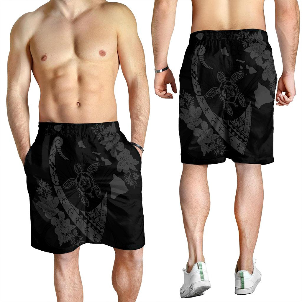 Hawaiian Map Hibiscus Turtle Fish Hook Polynesian Men's Shorts Grey - AH - Polynesian Pride