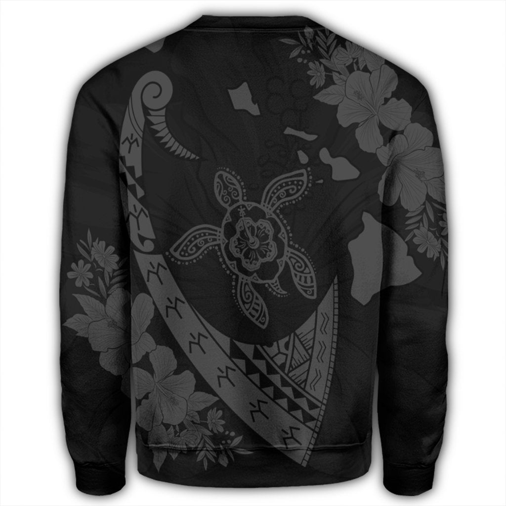 Hawaiian Map Hibiscus Turtle Fish Hook Polynesian Sweatshirt Grey - AH - Polynesian Pride
