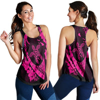 Hawaiian Map Hibiscus Turtle Fish Hook Polynesian Racerback Tank Pink - AH Black - Polynesian Pride