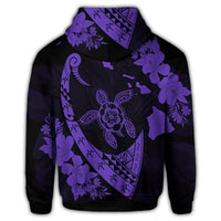 Hawaiian Map Hibiscus Turtle Fish Hook Polynesian Zip Hoodie Purple - Polynesian Pride