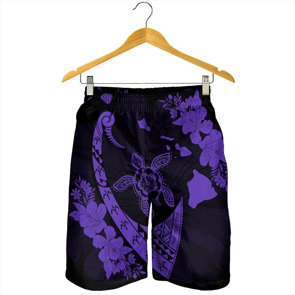 Hawaiian Map Hibiscus Turtle Fish Hook Polynesian Men's Shorts Purple - AH - Polynesian Pride