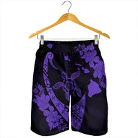 Hawaiian Map Hibiscus Turtle Fish Hook Polynesian Men's Shorts Purple - AH - Polynesian Pride