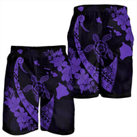 Hawaiian Map Hibiscus Turtle Fish Hook Polynesian Men's Shorts Purple - AH - Polynesian Pride