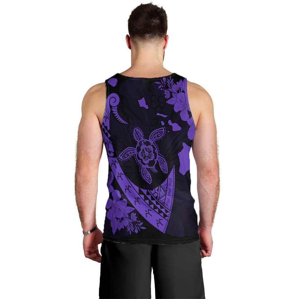 Hawaiian Map Hibiscus Turtle Fish Hook Polynesian Tank Top Purple - AH - Polynesian Pride