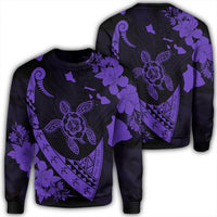 Hawaiian Map Hibiscus Turtle Fish Hook Polynesian Sweatshirt Purple - AH Unisex Black - Polynesian Pride