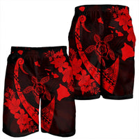 Hawaiian Map Hibiscus Turtle Fish Hook Polynesian Men's Shorts Red - AH - Polynesian Pride