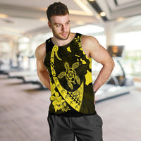 Hawaiian Map Hibiscus Turtle Fish Hook Polynesian Tank Top Yellow - AH - Polynesian Pride