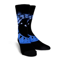 Hawaiian Map Hibiscus Turtle Polynesian Moon Crew Socks Blue - AH - Polynesian Pride