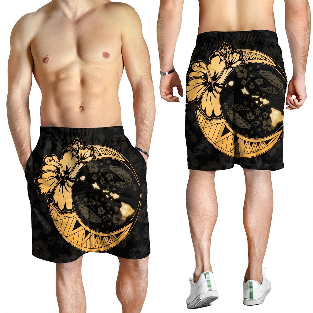 Hawaiian Map Hibiscus Turtle Polynesian Moon Men's Shorts Gold - AH - Polynesian Pride