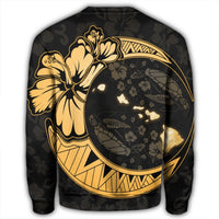 Hawaiian Map Hibiscus Turtle Polynesian Moon Sweatshirt Gold - AH - Polynesian Pride
