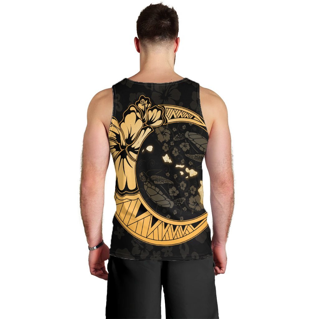 Hawaiian Map Hibiscus Turtle Polynesian Moon Tank Top Gold - AH - Polynesian Pride