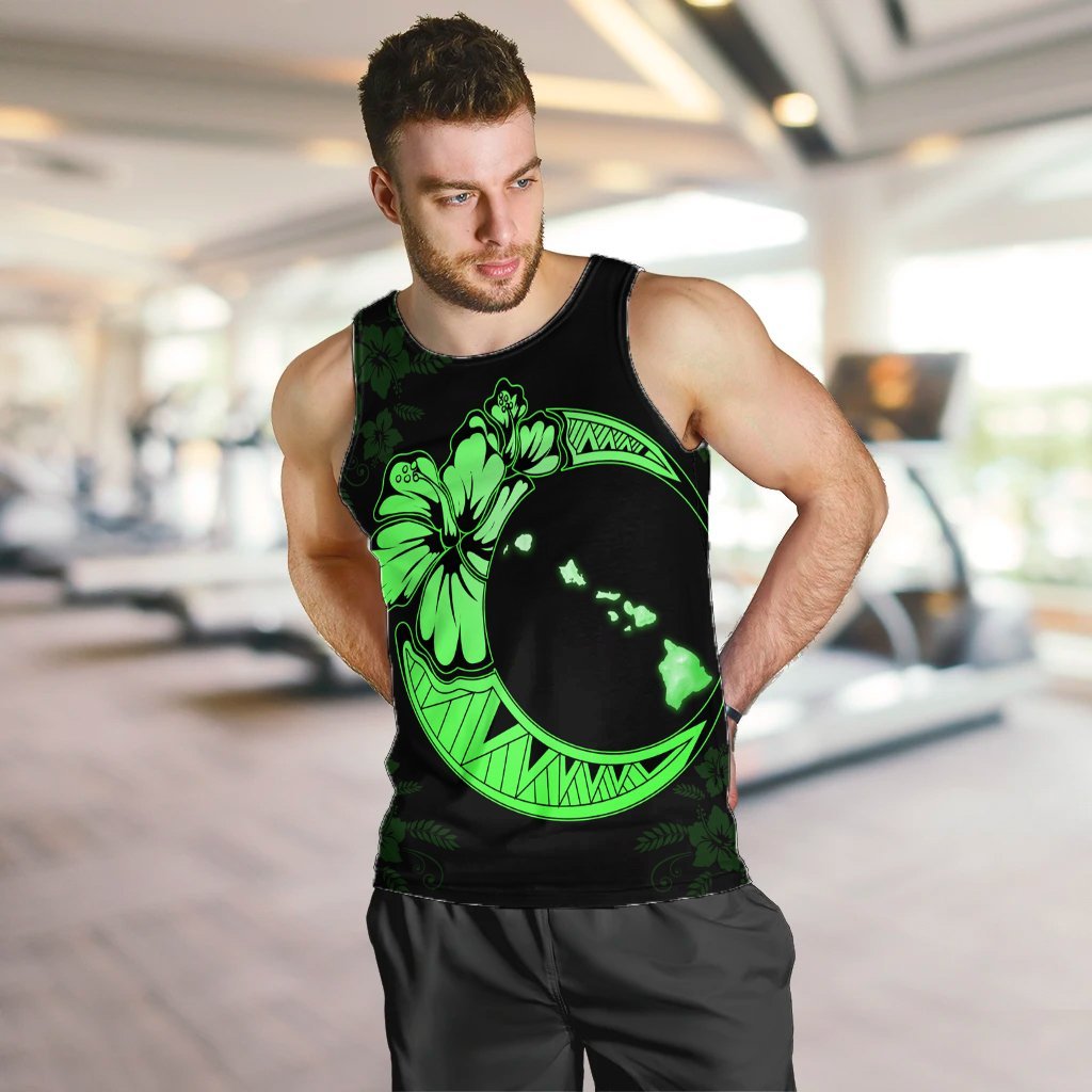 Hawaiian Map Hibiscus Turtle Polynesian Moon Tank Top Green - AH - Polynesian Pride