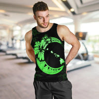 Hawaiian Map Hibiscus Turtle Polynesian Moon Tank Top Green - AH - Polynesian Pride