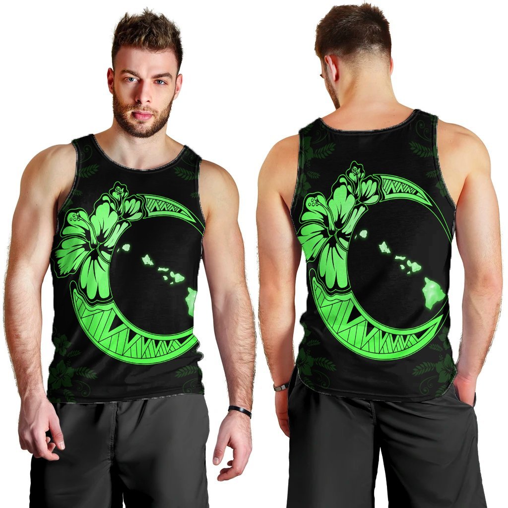 Hawaiian Map Hibiscus Turtle Polynesian Moon Tank Top Green - AH - Polynesian Pride