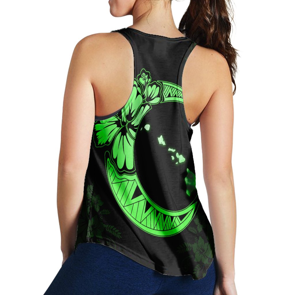 Hawaiian Map Hibiscus Turtle Polynesian Moon Racerback Tank Green - AH - Polynesian Pride