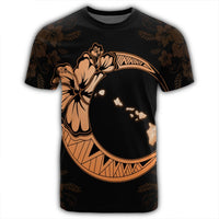 Hawaiian Map Hibiscus Turtle Polynesian Moon T Shirt Orange - Polynesian Pride