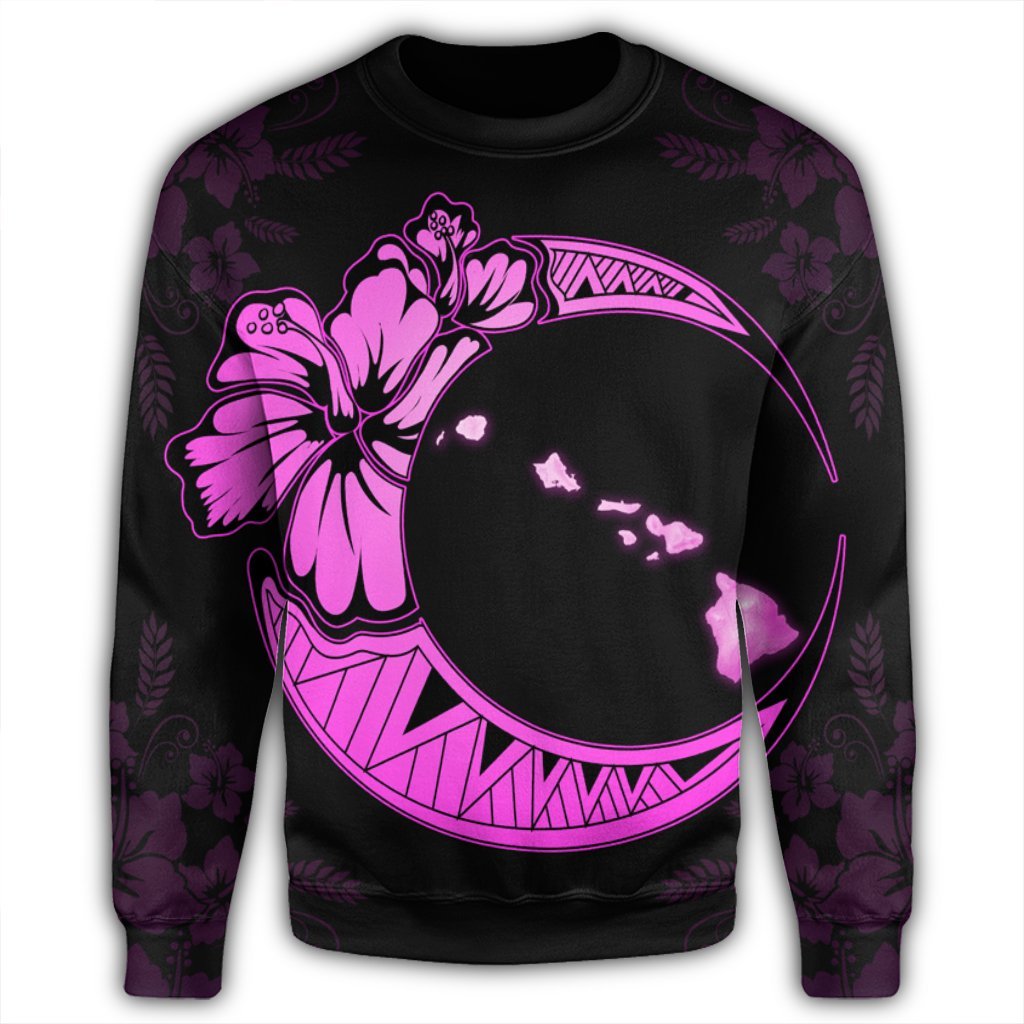 Hawaiian Map Hibiscus Turtle Polynesian Moon Sweatshirt Pink - AH - Polynesian Pride