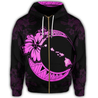 Hawaiian Map Hibiscus Turtle Polynesian Moon Zip Hoodie Pink - Polynesian Pride