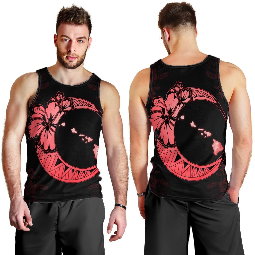 Hawaiian Map Hibiscus Turtle Polynesian Moon Tank Top Red - AH - Polynesian Pride