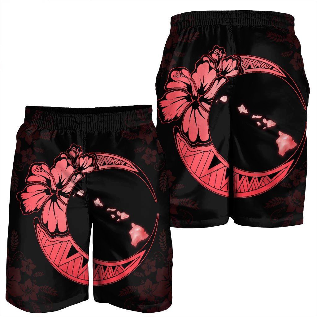 Hawaiian Map Hibiscus Turtle Polynesian Moon Men's Shorts Red - AH - Polynesian Pride