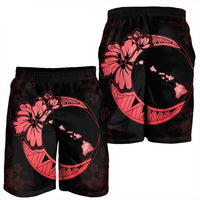 Hawaiian Map Hibiscus Turtle Polynesian Moon Men's Shorts Red - AH - Polynesian Pride