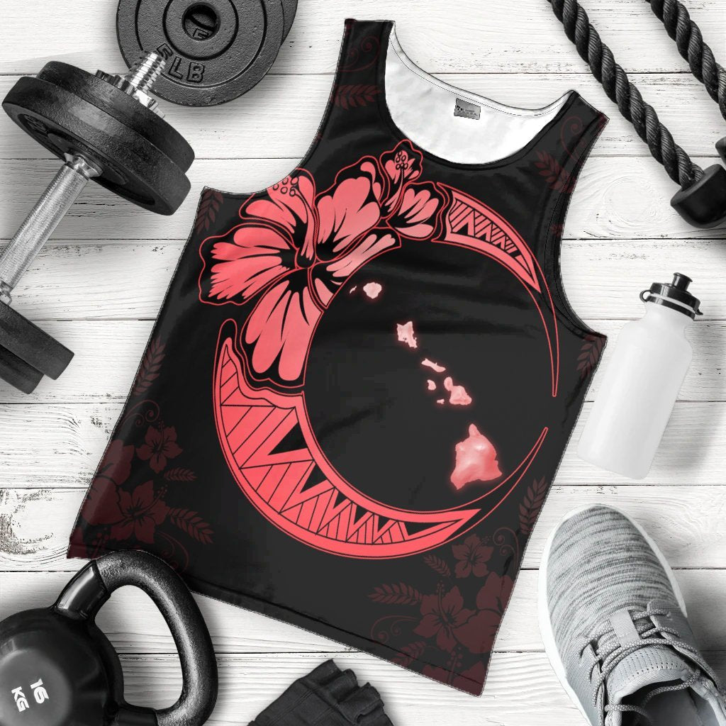 Hawaiian Map Hibiscus Turtle Polynesian Moon Tank Top Red - AH - Polynesian Pride
