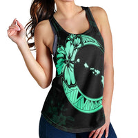 Hawaiian Map Hibiscus Turtle Polynesian Moon Racerback Tank Turquoise - AH - Polynesian Pride