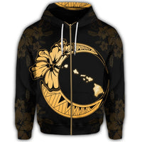 Hawaiian Map Hibiscus Turtle Polynesian Moon Zip Hoodie Yellow - Polynesian Pride