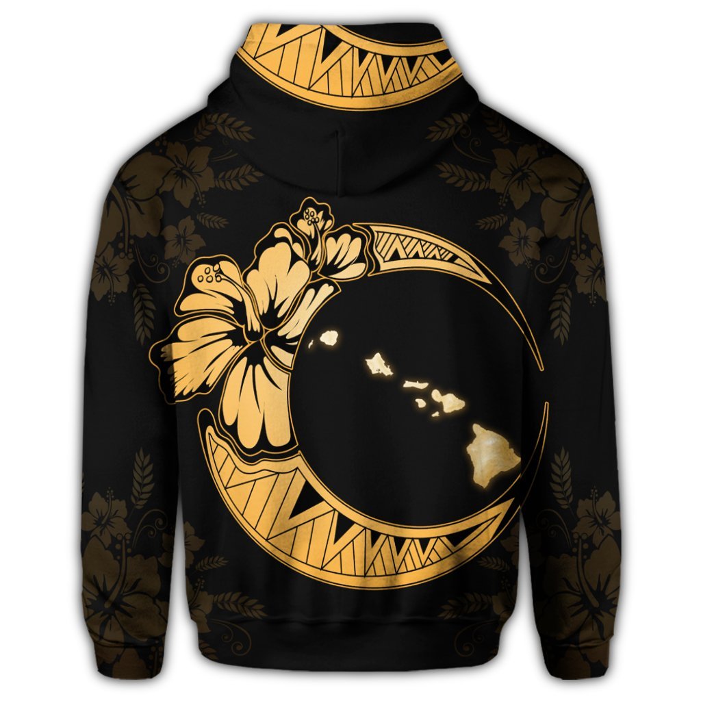 Hawaiian Map Hibiscus Turtle Polynesian Moon Zip Hoodie Yellow - Polynesian Pride