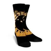 Hawaiian Map Hibiscus Turtle Polynesian Moon Crew Socks Yellow - AH - Polynesian Pride